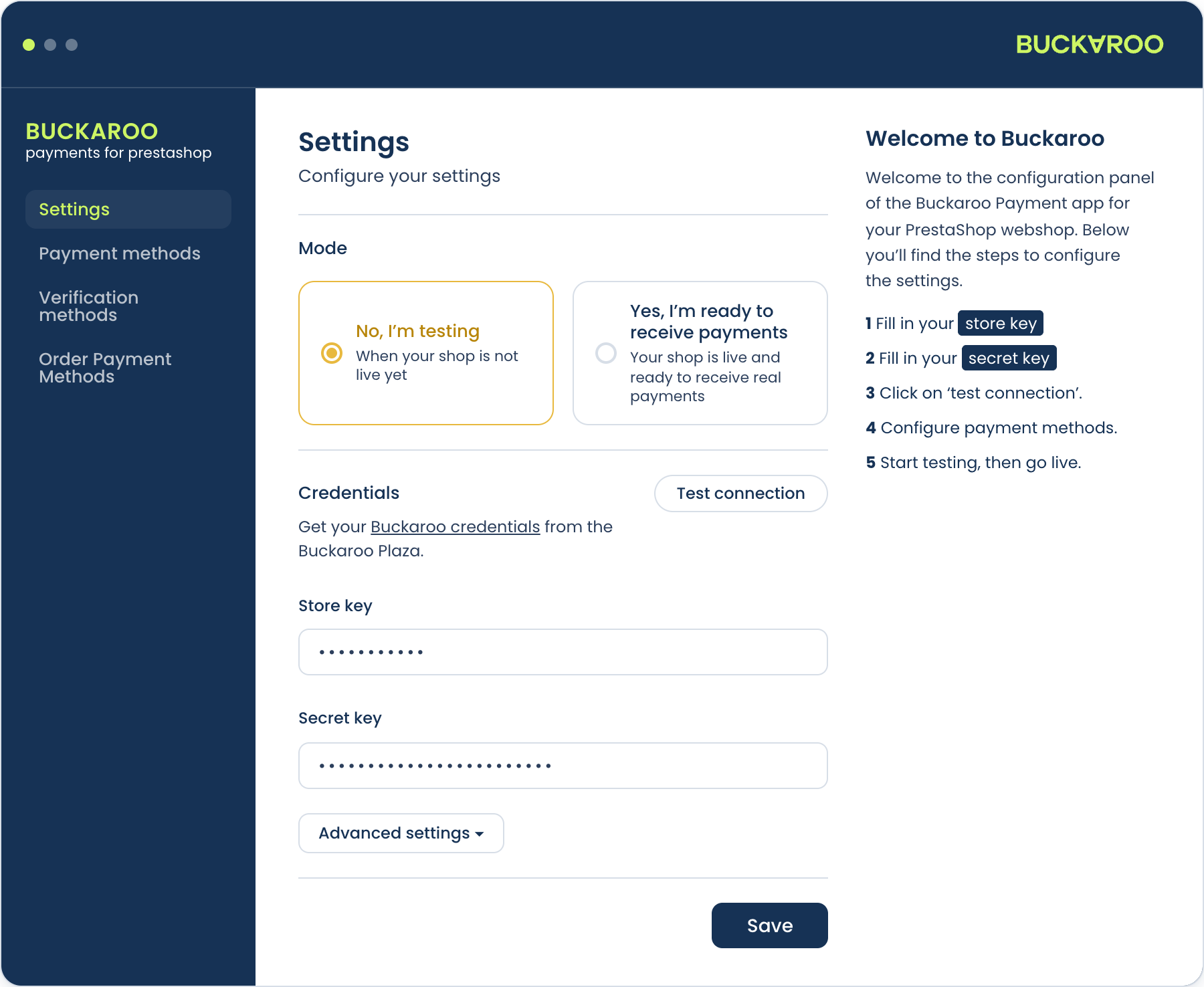 PrestaShop plugin API settings