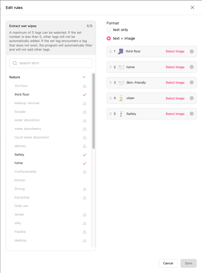 drag and drop the tags to reorganize their order