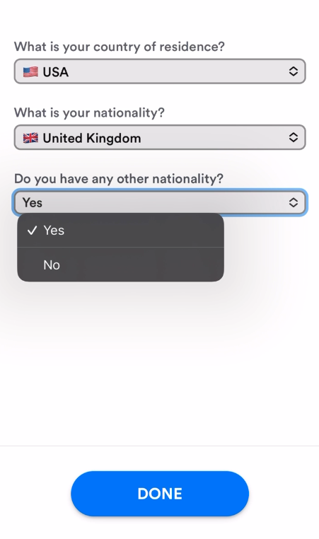 End user experience: User can choose country from the list