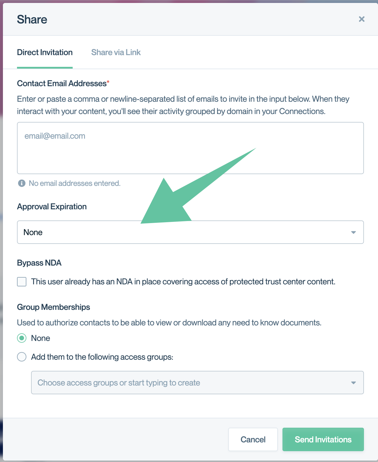 Overriding the default expiration period at the time of inviting or manually reviewing access.