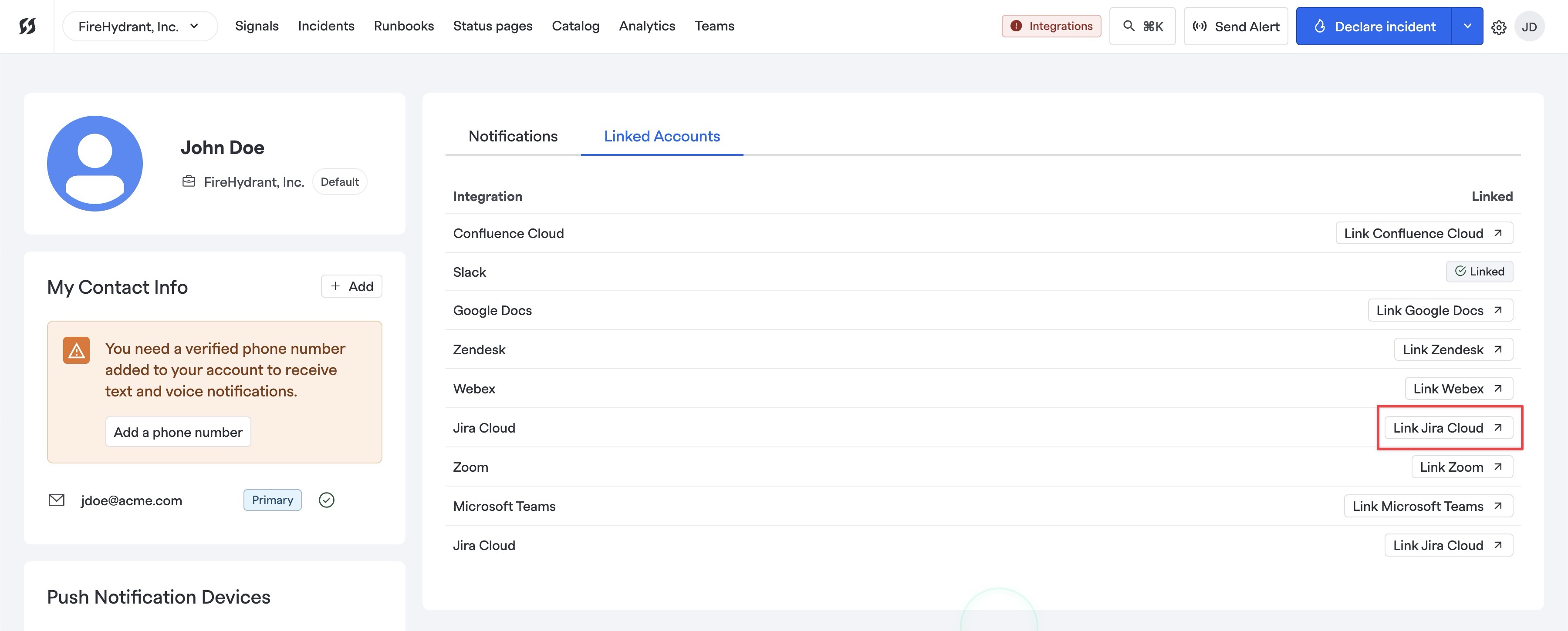 Linking a user's FireHydrant account with their Jira account