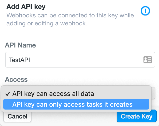 Scoped Key - Under API & Webhooks Configuration