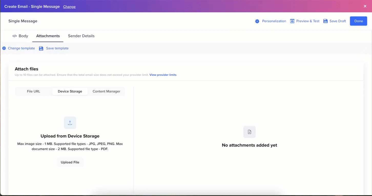 Attach Files via Device Storage