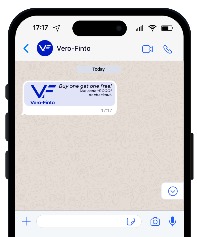 A screenshot of a message received by an end user if the send in WhatsApp format is successful.