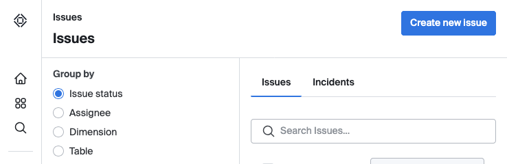 Issues list with Create new issue button in the corner
