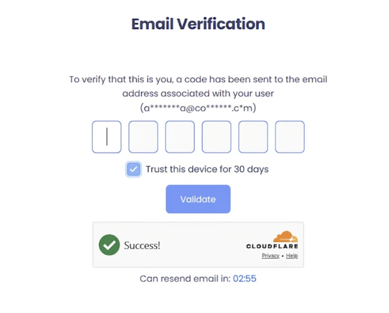 Screenshot of Email Verification page