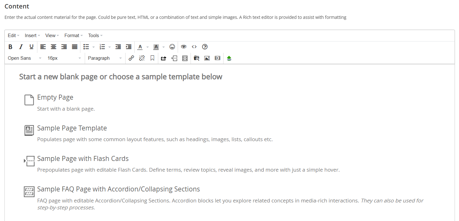 Page editor view in TopClass LMS.