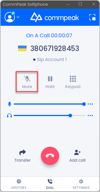 Screenshot of the **Mute** button: full mode