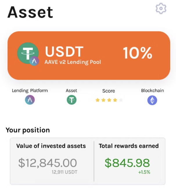 Example of displaying a position on a vault, and rewards