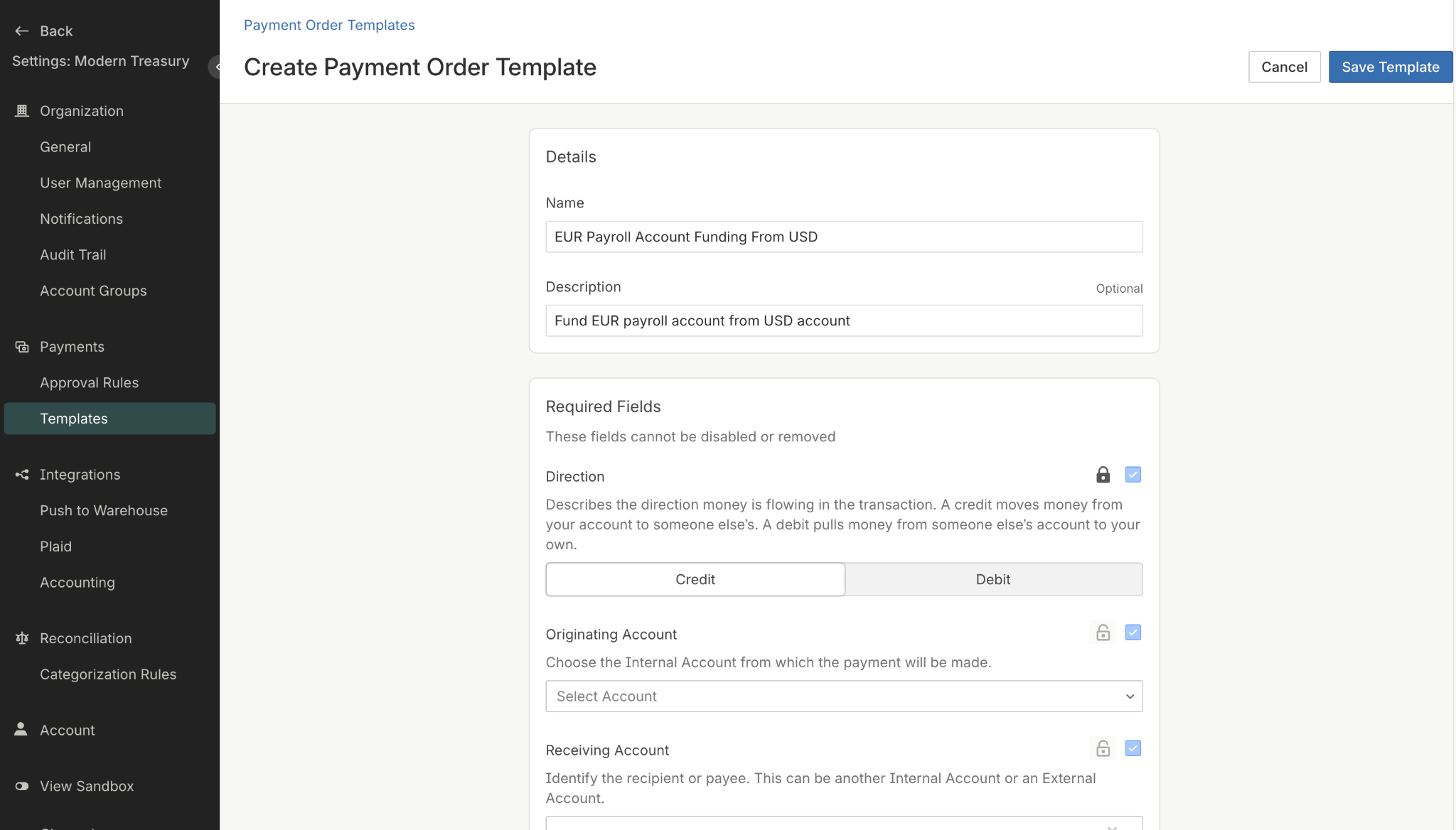 Create a unique template for each payment use case