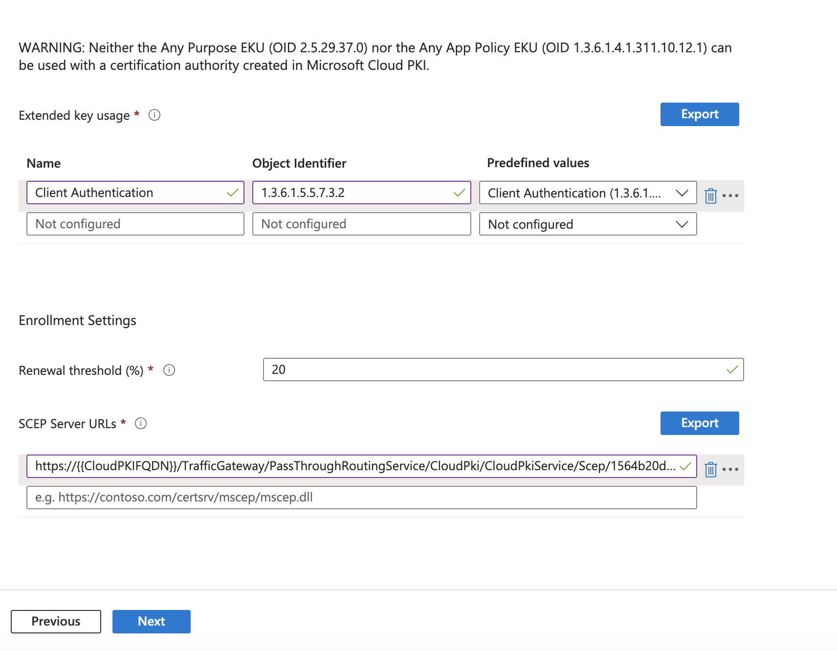 Configuration settings