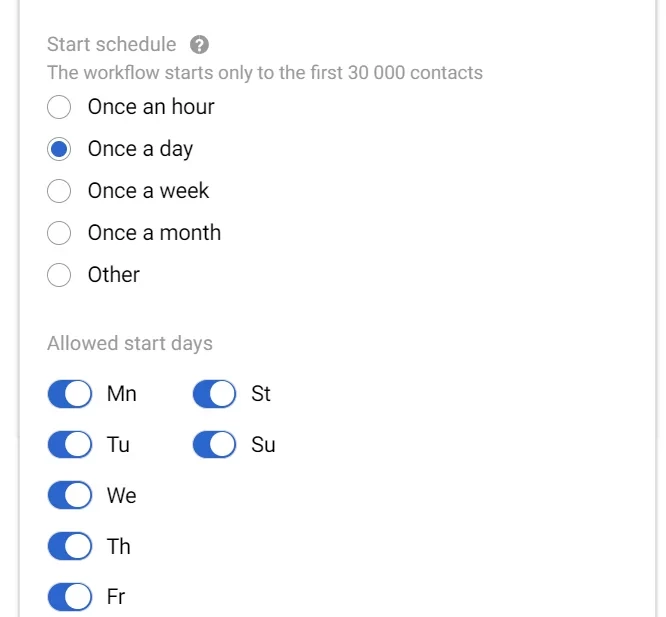 Regular workflow configuration