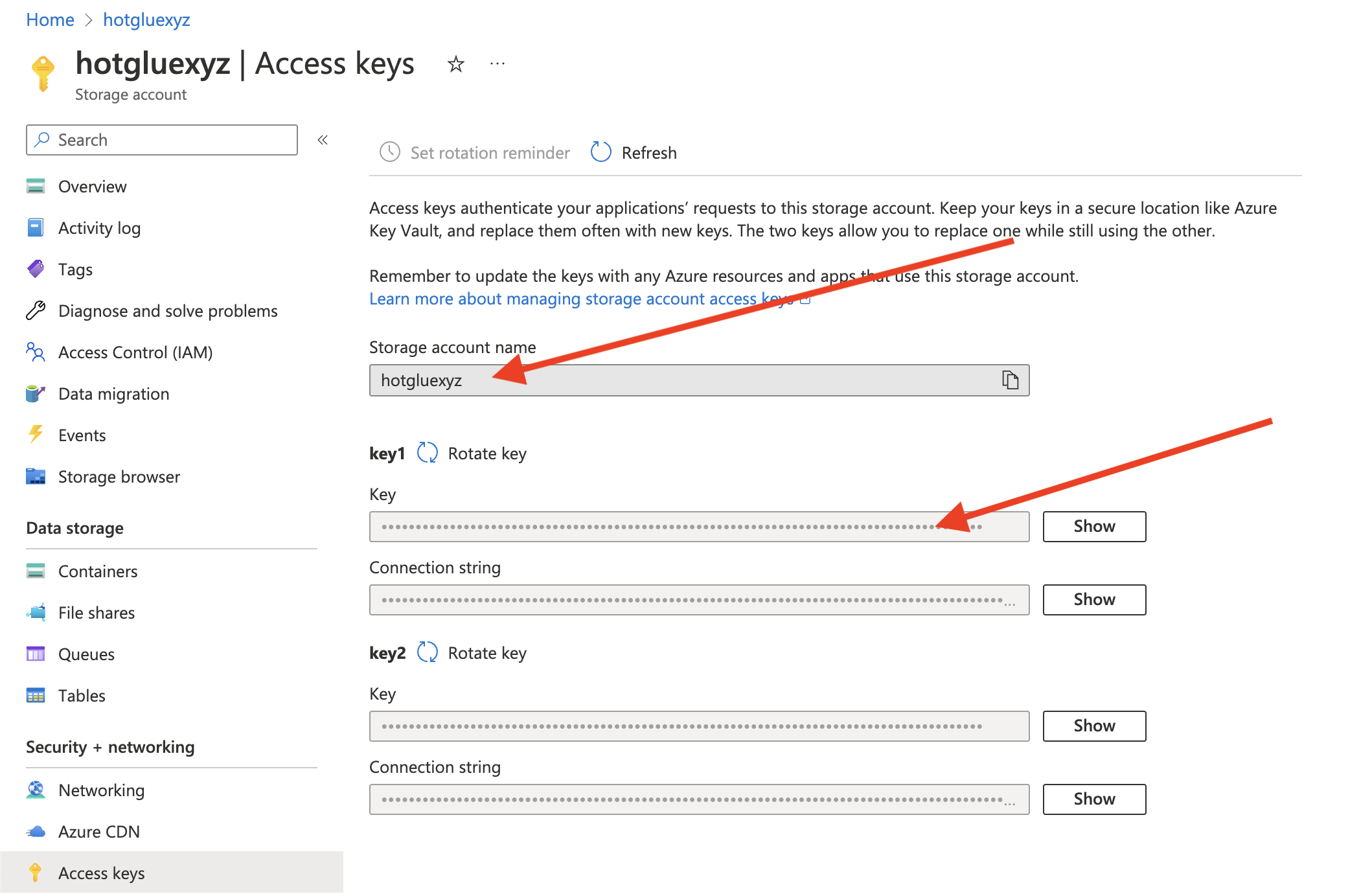 Get Storage Account Name and Key
