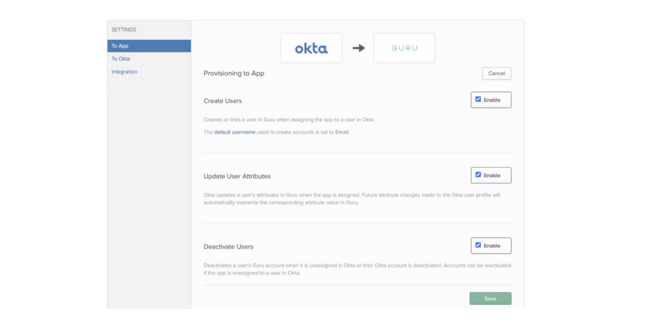 Setting up Okta Push Groups Provisioning to App settings