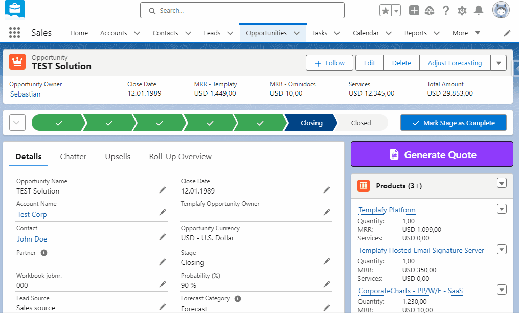 Generating a Documotor document from Salesforce.