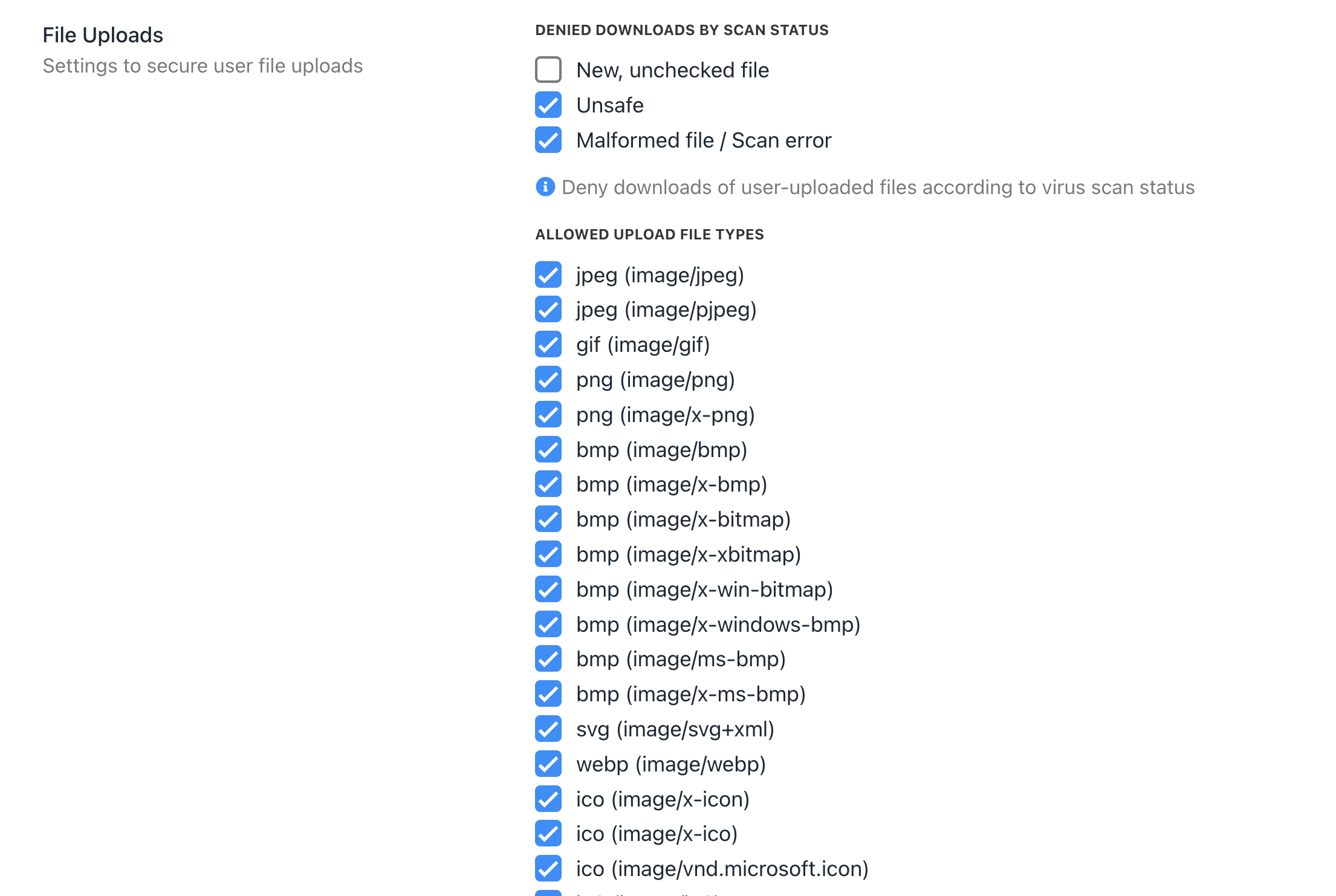 thickening the boxes to manage file upload types