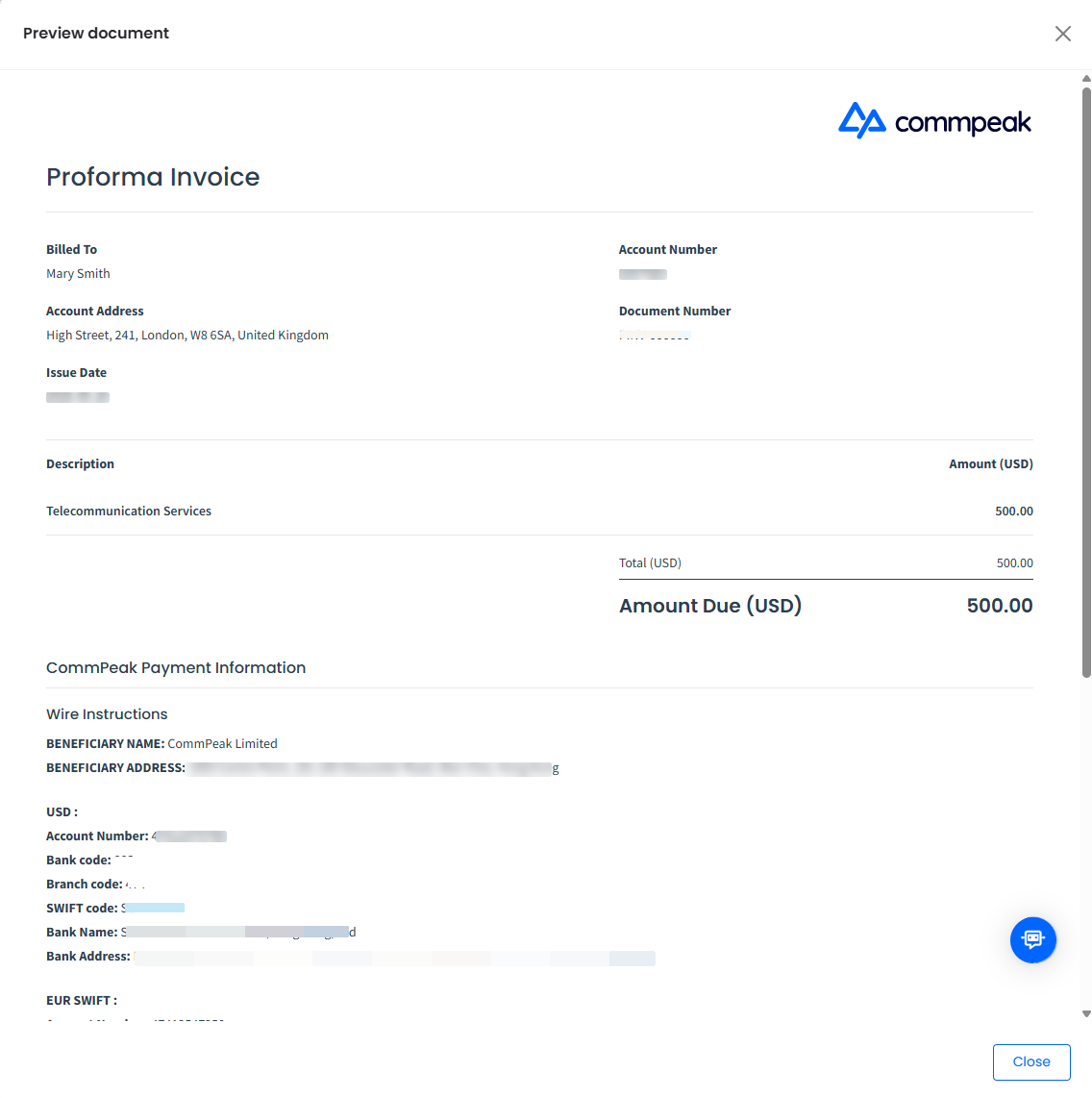 Screenshot of the Preview Document page