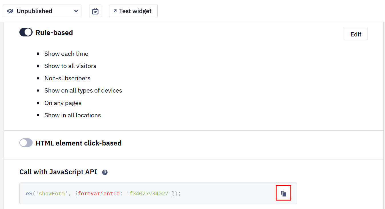 Call with JavaScript API