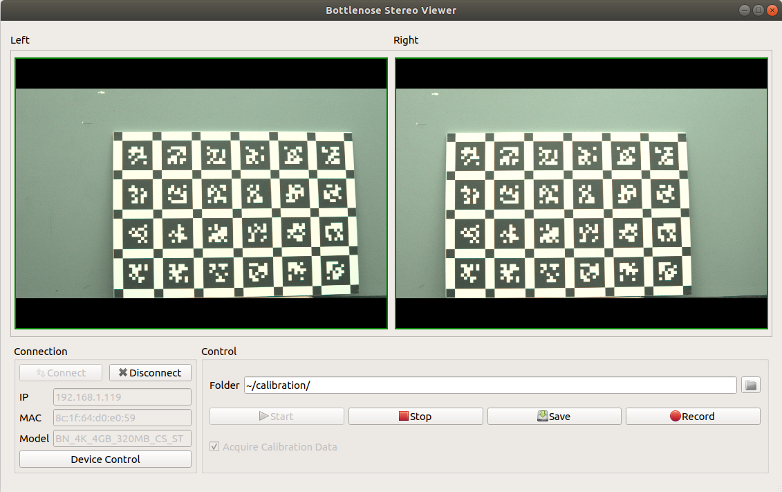 A screenshot of the Bottlenose Stereo image acquisition tool