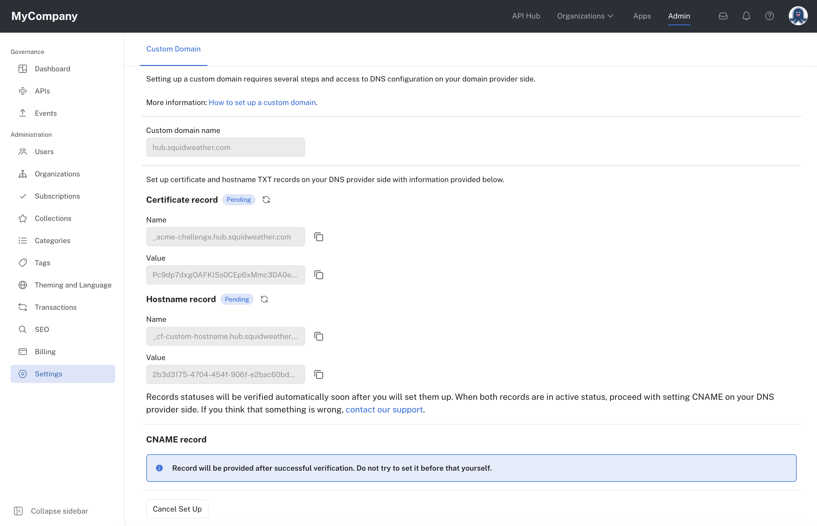 Information to add to your DNS TXT records.