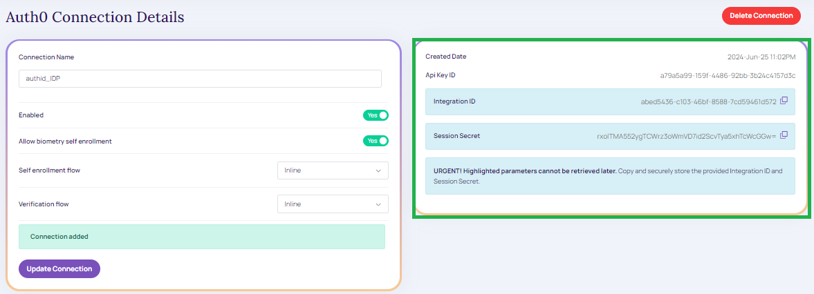 Auth0 Connection Details.