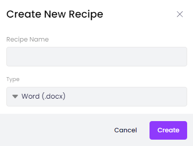 New Recipe dialogue box.