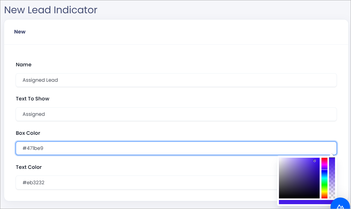 Screenshot of the lead indicator settings