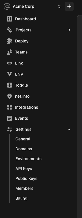 Screenshot of Hyphen app showing where the Domains link is in the main navigation