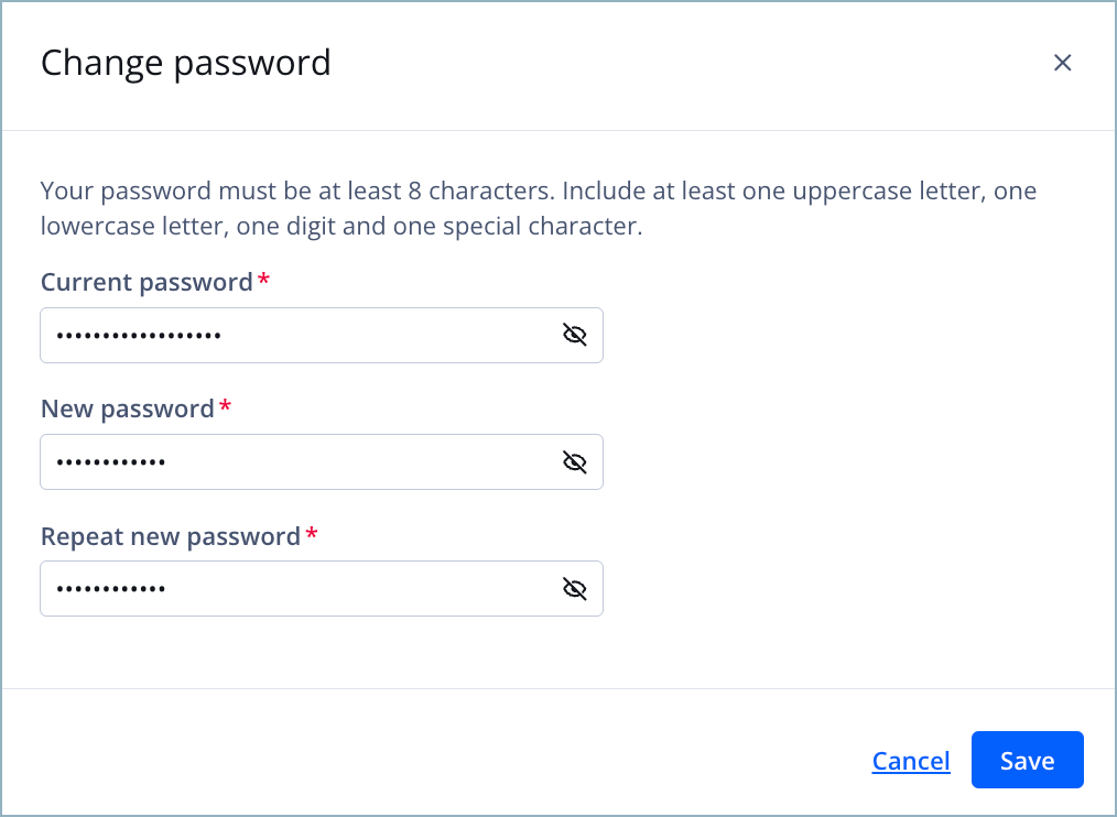 Change password panel