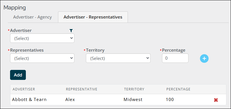 The advertiser is added to the table below.