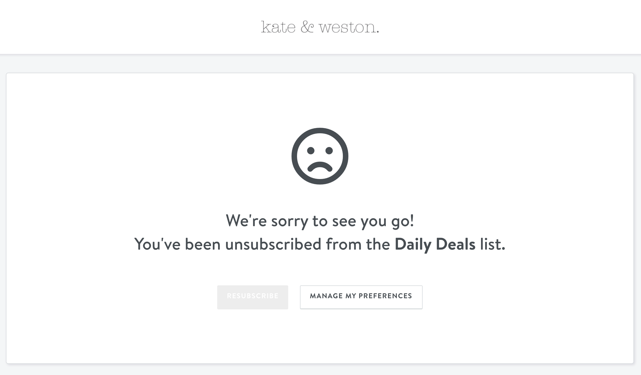 Unsubscribe confirmation page