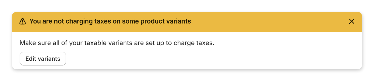Shopify's Tax variant warning