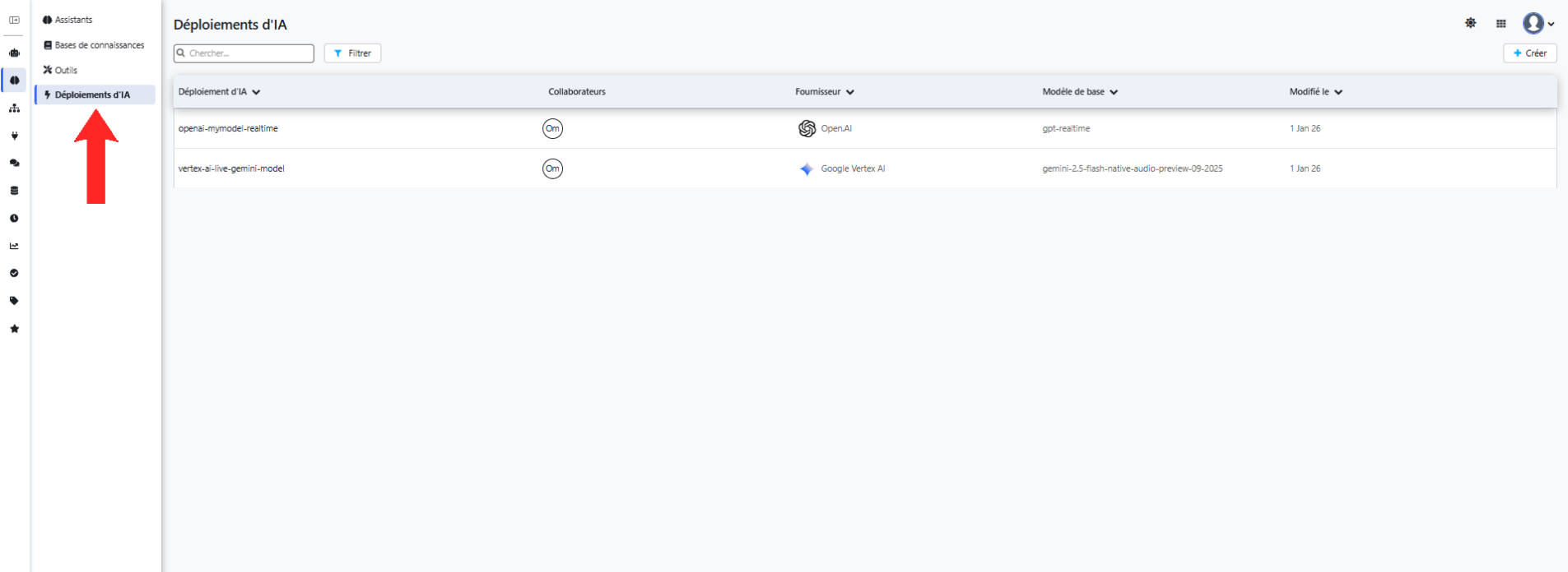AI Deployments in left sidebar