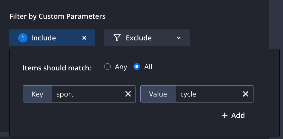Filter by Custom Parameters section