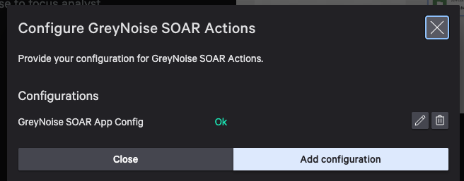 GreyNoise SOAR Actions configuration form