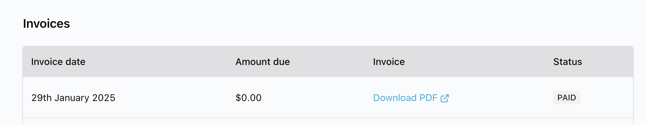 The invoice date shown is in local time. The Stripe invoice in the PDF is in UTC so may show a different date.