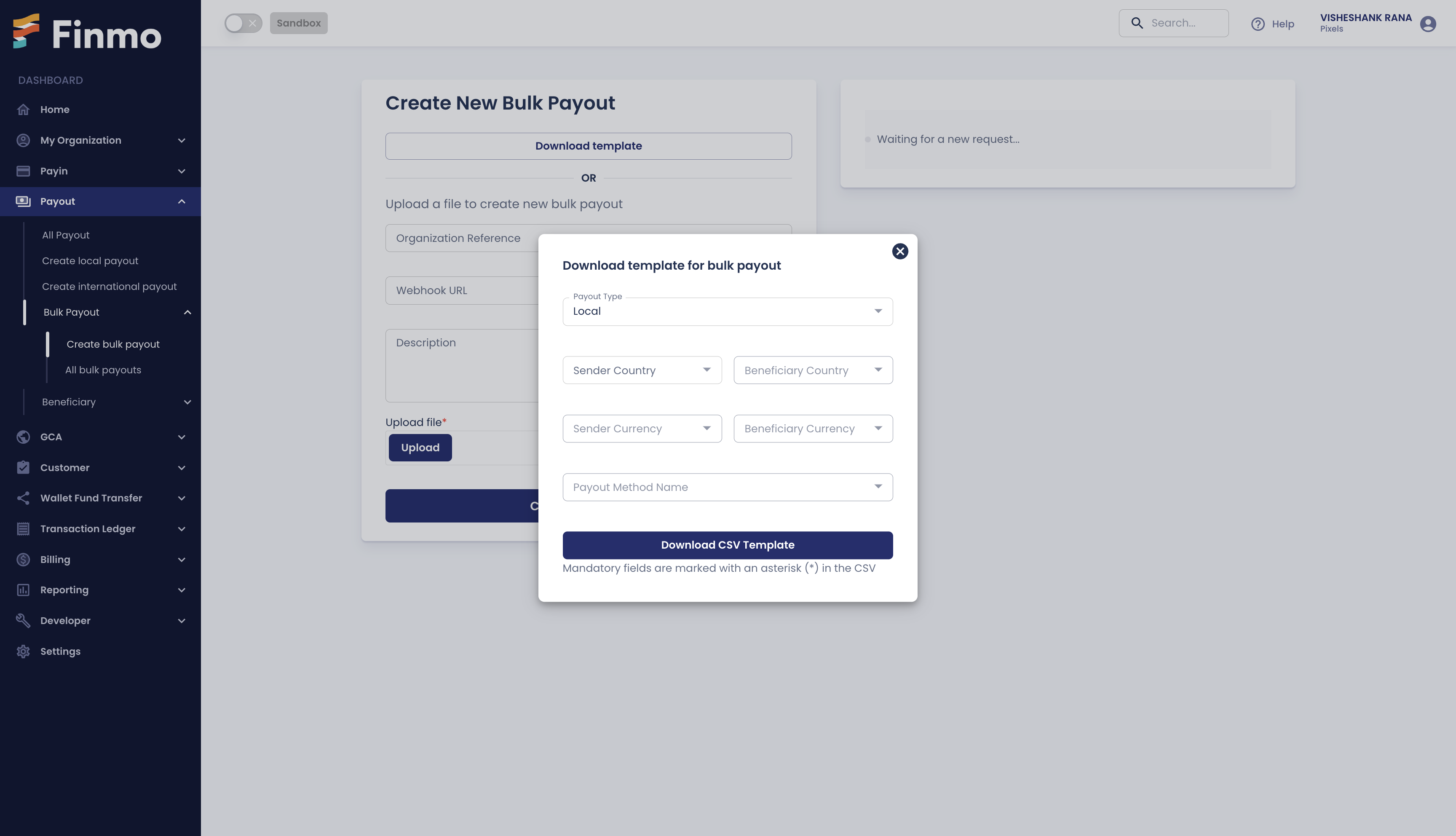 Download the CSV template for Local Bulk Payout