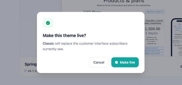 Make this theme live confirmation dialog