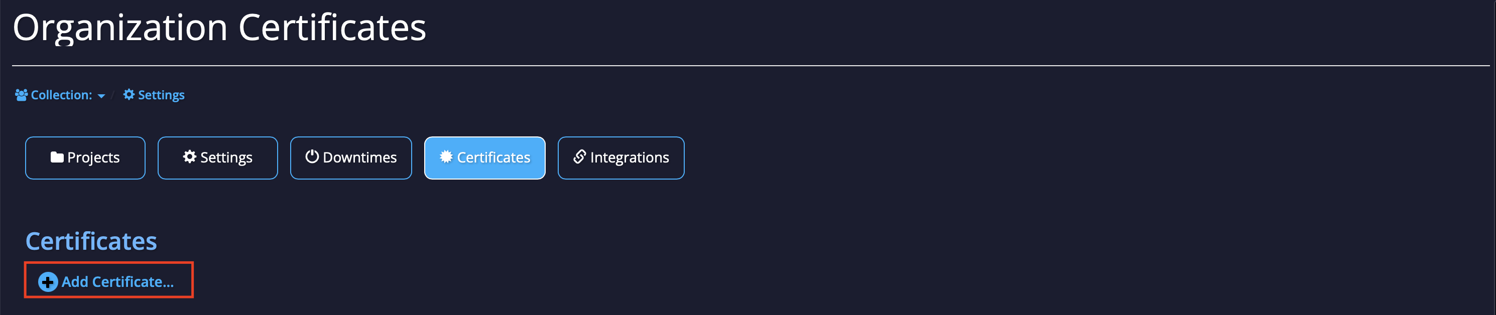 Certificates - Add Certificate