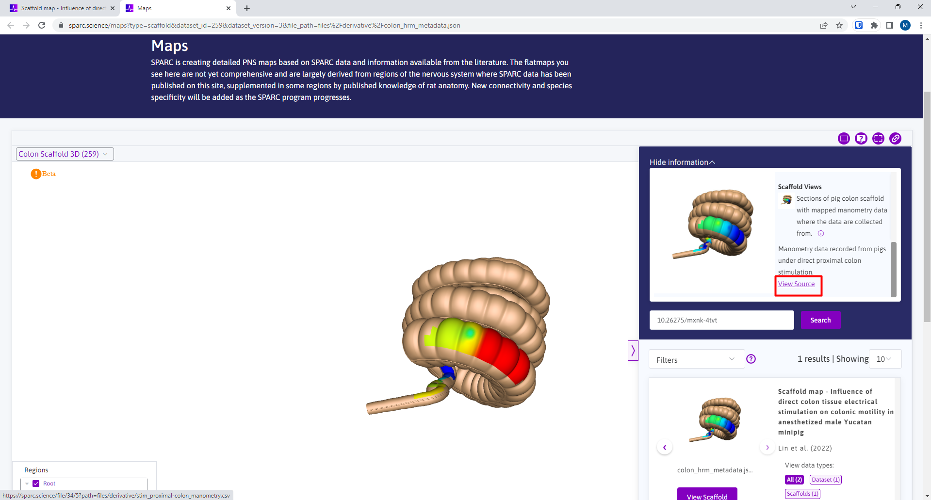 Figure 6. **View Source** provides a link to the original data file where mapped data is derived from.