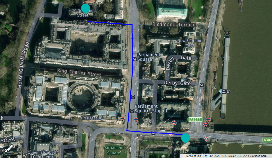 Raster map showing routing information between geocoded addresses