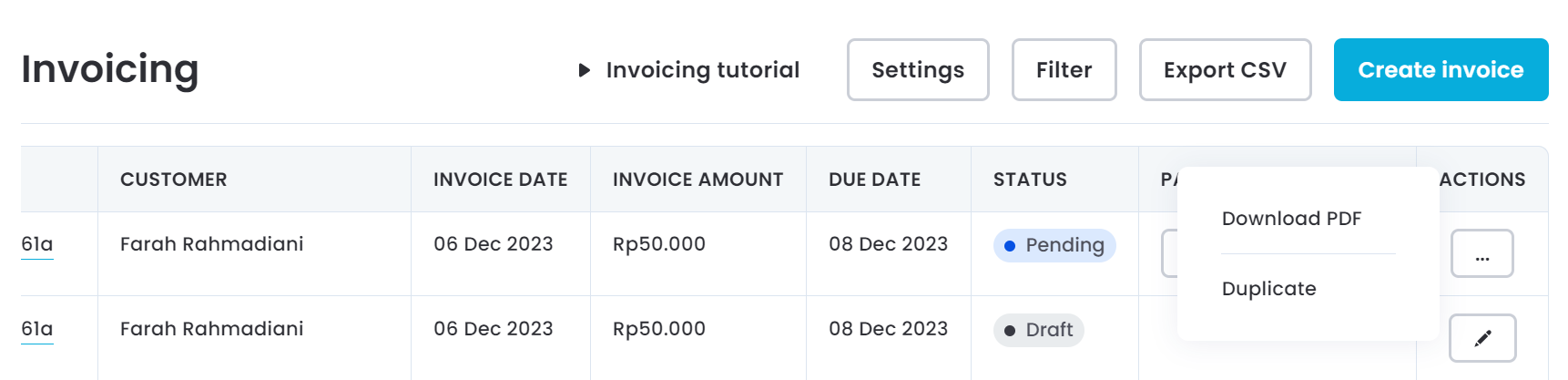 Duplicate an invoice
