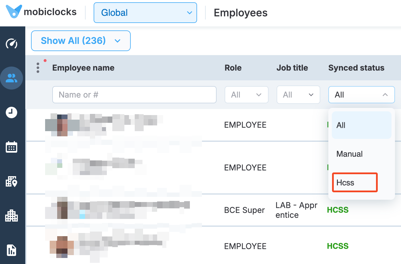 Synced status filtering