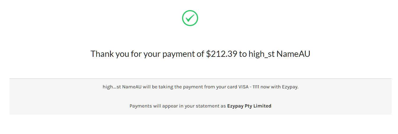 Successful payment screen