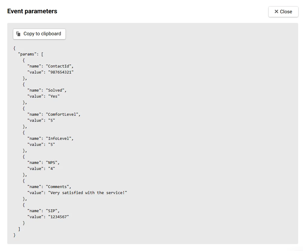 Event parameters for the users' response