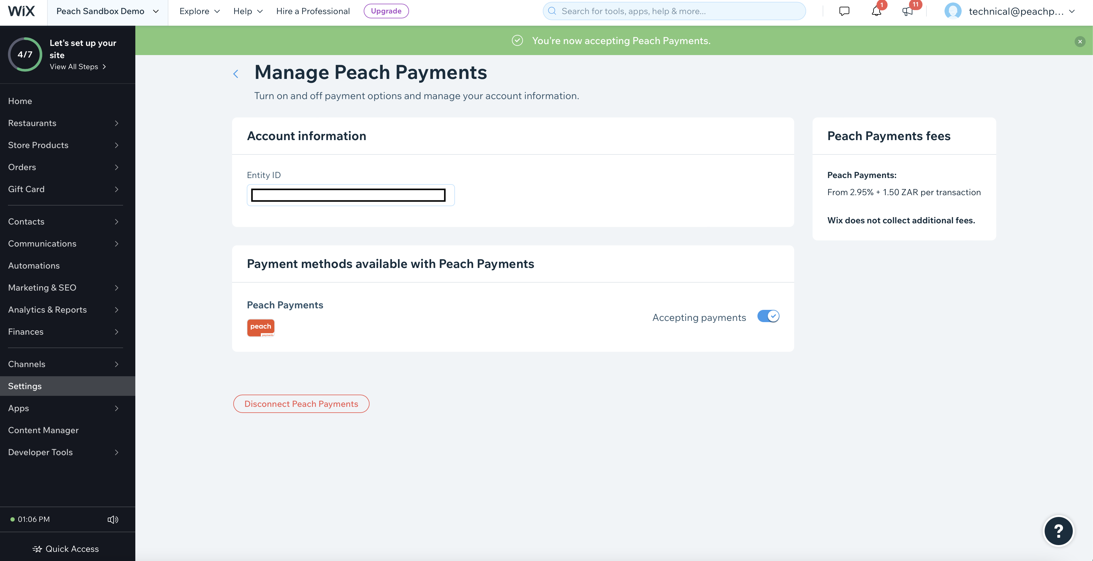 Peach Payments activated