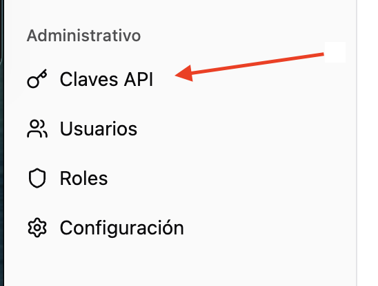 La entrada Claves API en el menú lateral del panel