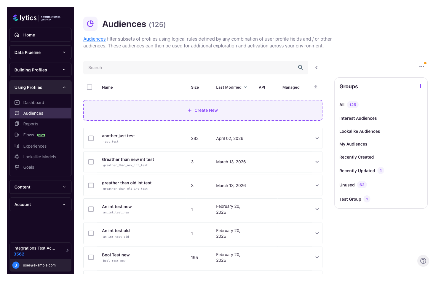 Audiences index page