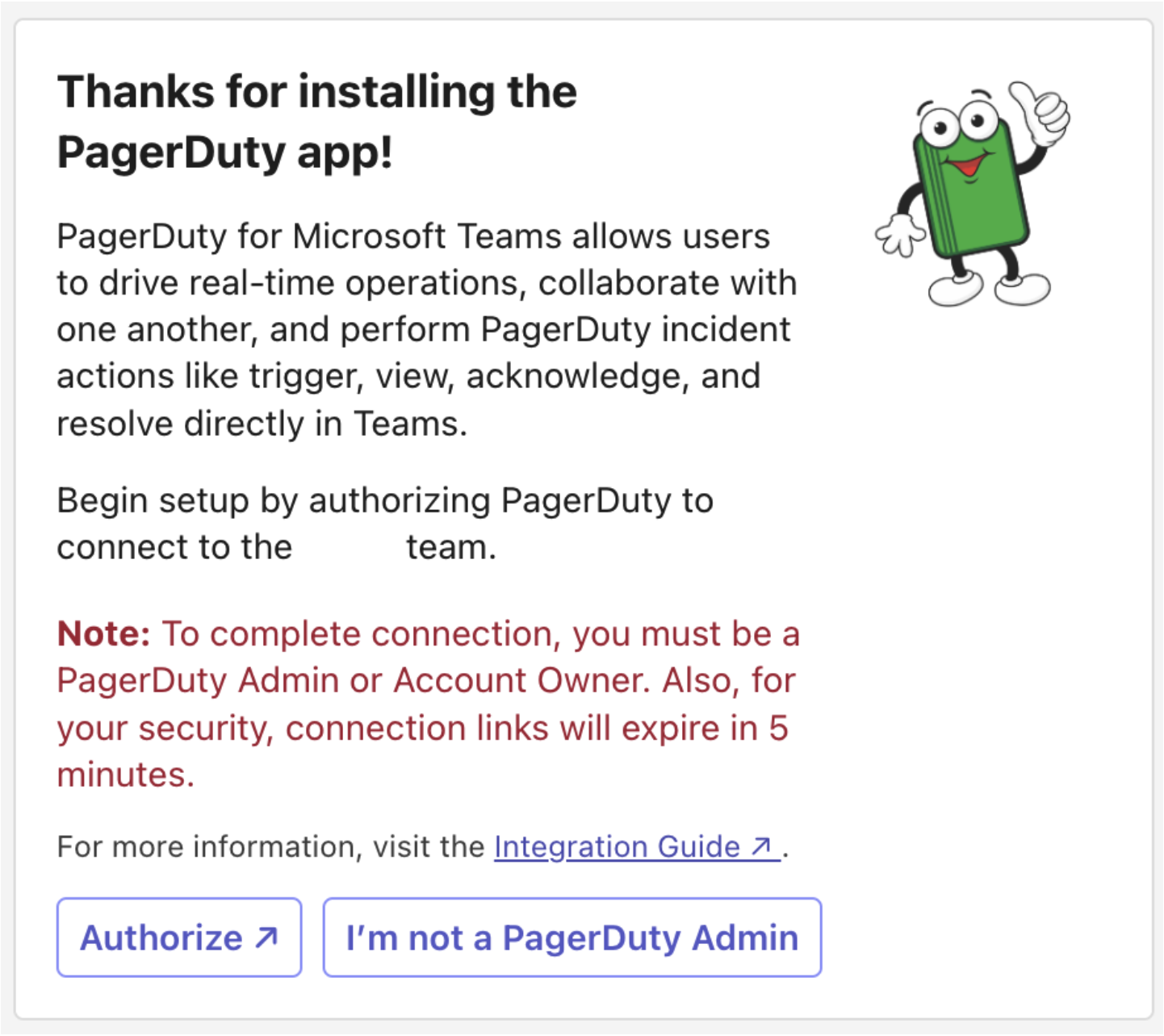 PagerDuty Private Chat Prompt to Authorize the App