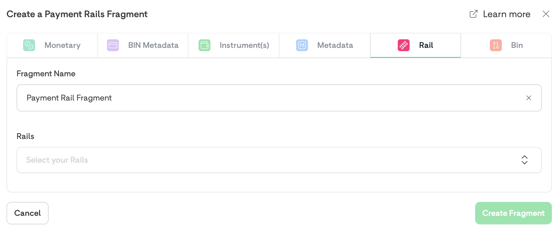 A Blank Payment Rail Input Fragment